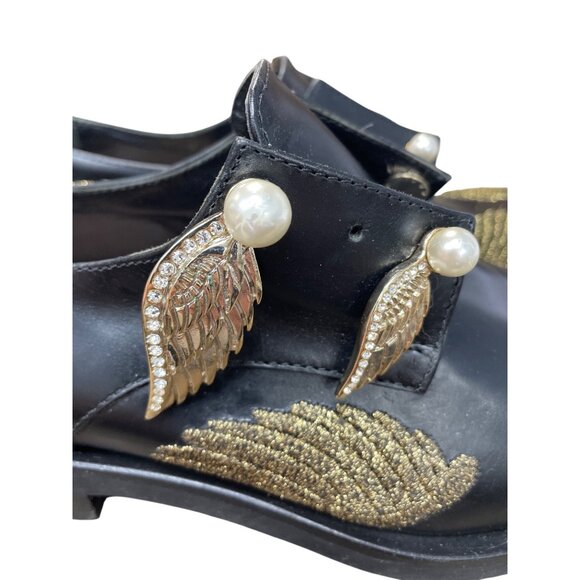 Coliac Italy made womans Black Leather Wing Pearl Loafers Sz 7 SKU 9542 - Picture 7 of 15